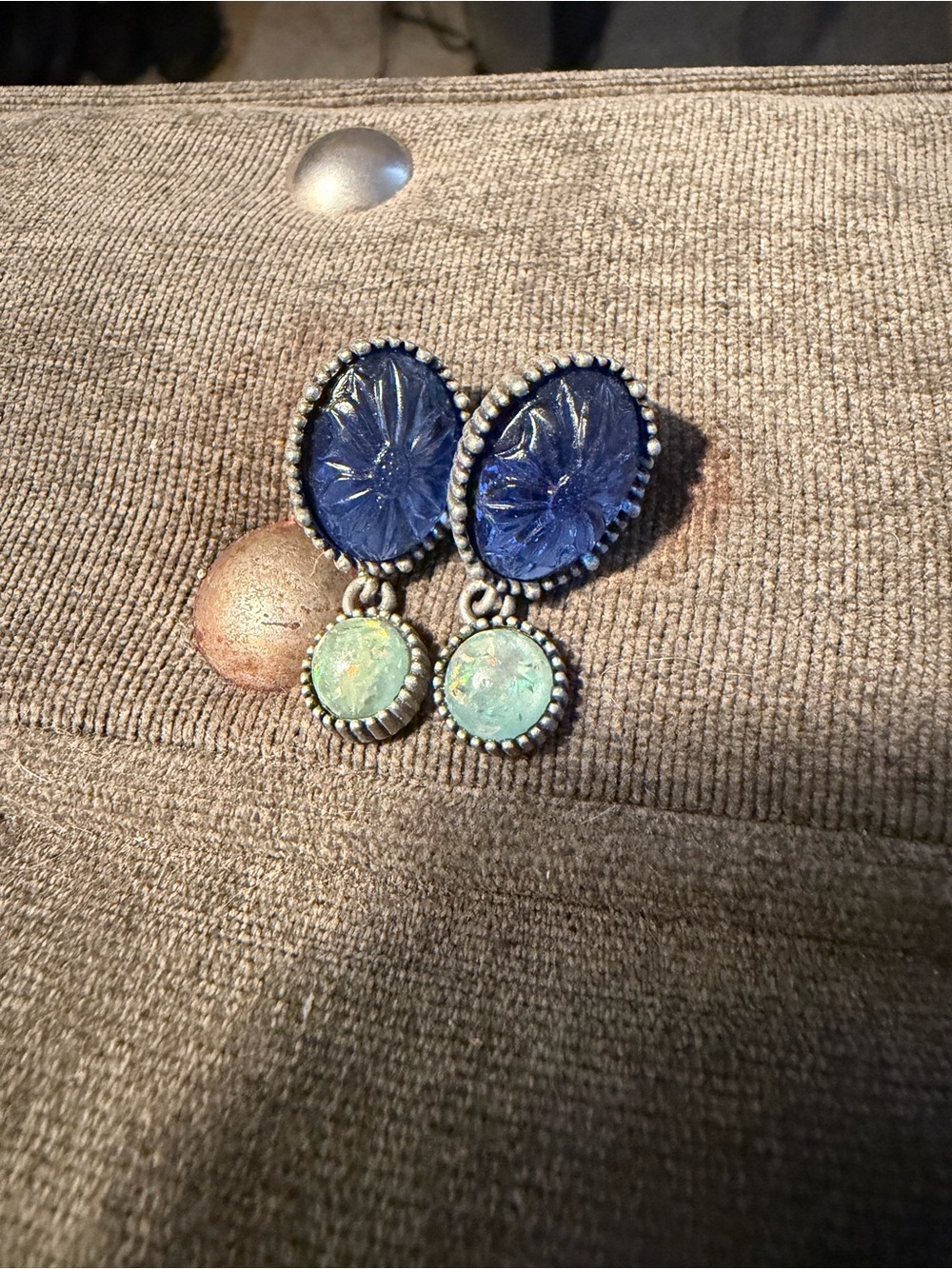 Blue and Mint Glass Drop Earrings - Avon